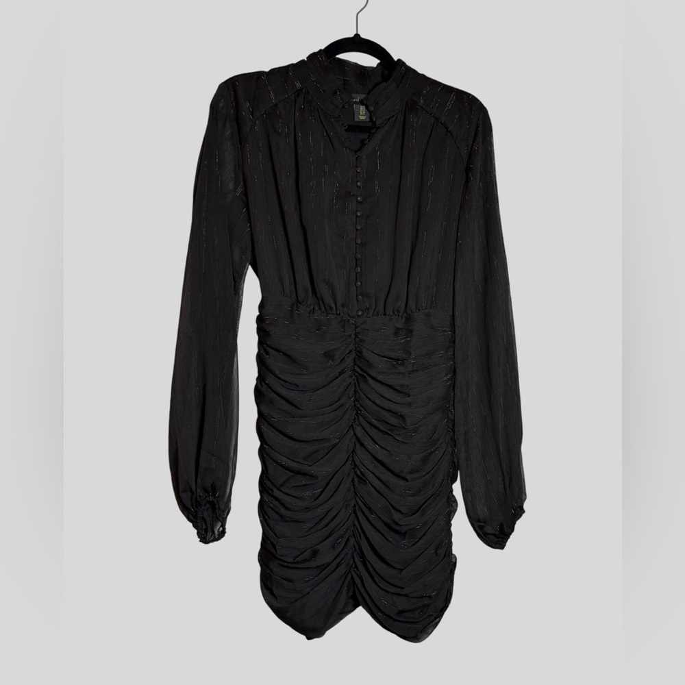 House of Harlow 1960 Black Ruched Long Sleeve Dress